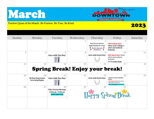 DES March calendar